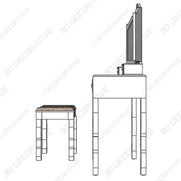 Roundhill Furniture Sanlo Set Tavolo Toeletta E Sgabello Rosa, Con Specchio Pieghevole, Finitura Bianca Anticata
