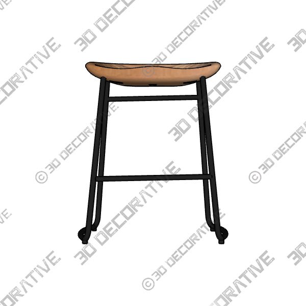 Modern Black Metal Backless Counter Stool with Wood Seat 3D DECORATIVE